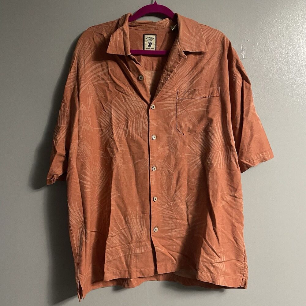 Jamaica Jaxx Authentic Island Style 100% Silk Men's Hawaiian Shirt XXL Orange